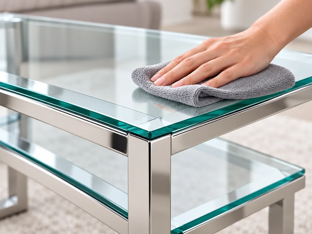 Nettoyage du plateau en verre avec un chiffon doux