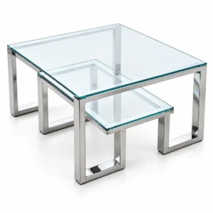 Table Basse Gigogne en Verre et Métal Chromé – Design Moderne et Élégant